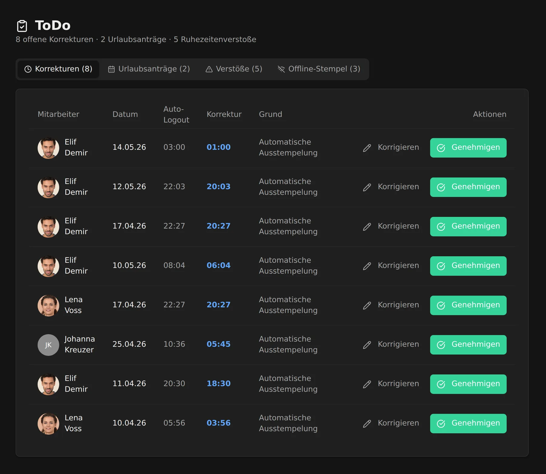 Klok ArbZG-Compliance — Original-Screenshot aus der App