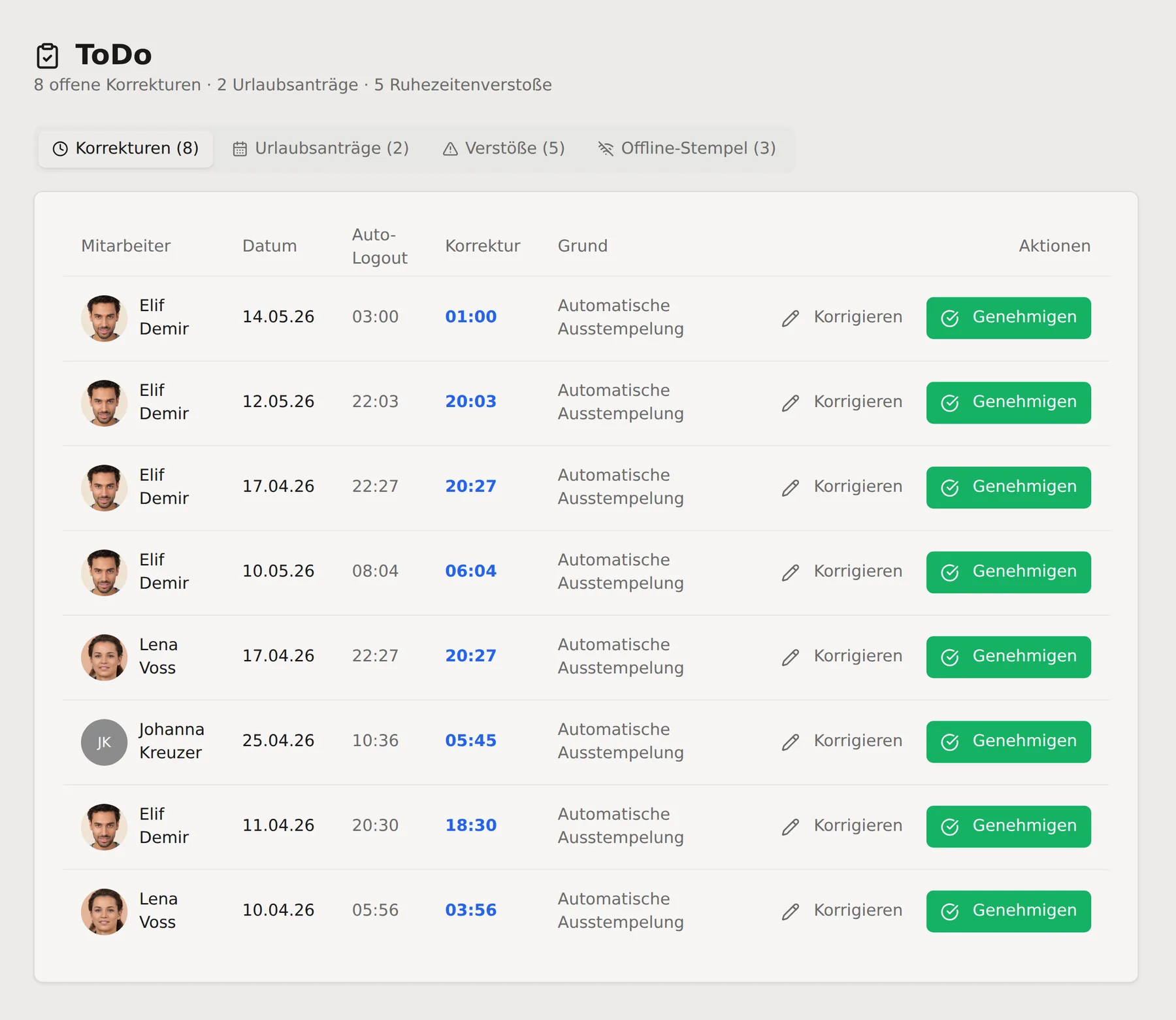 Klok ArbZG-Compliance — Original-Screenshot aus der App