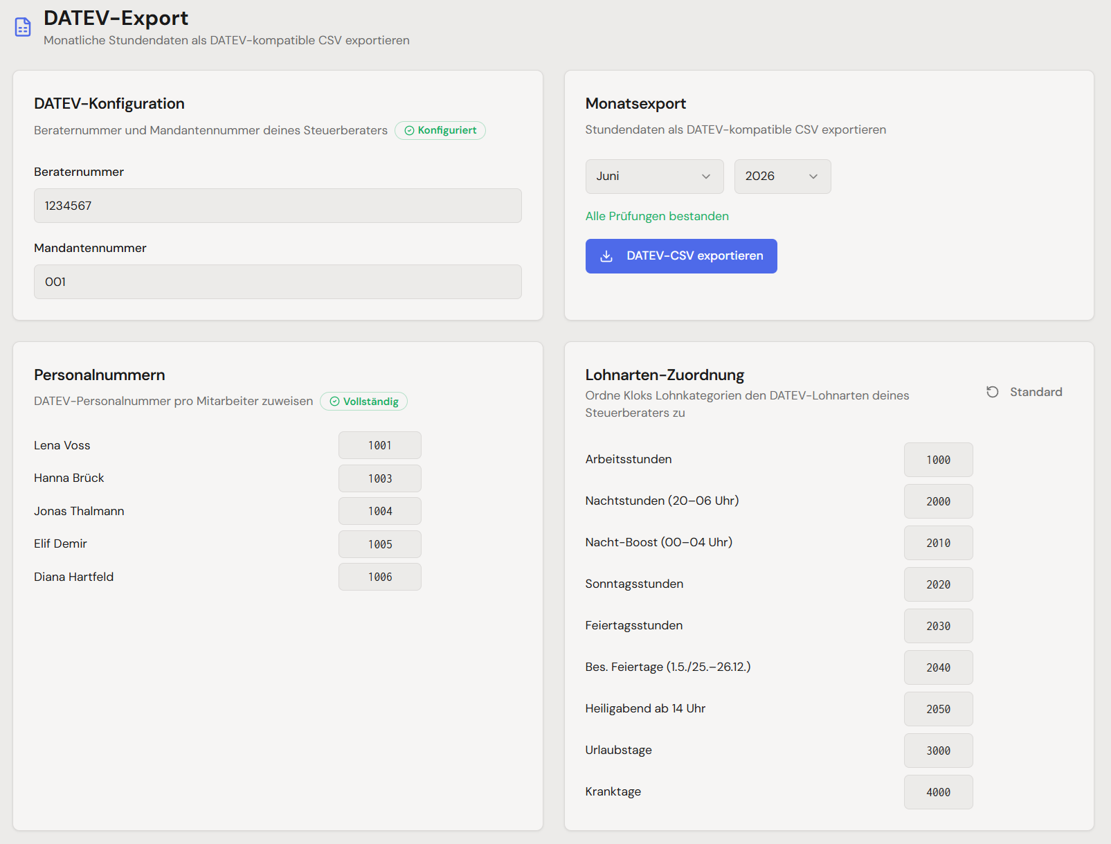 DATEV-Export in Klok