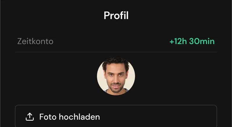 Profil in der Mitarbeiter-App mit dem aktuellen Zeitkonto-Saldo