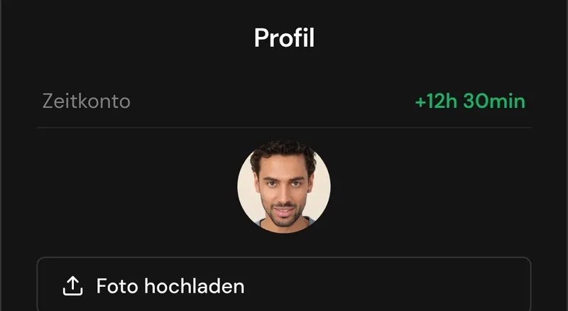 Profil in der Mitarbeiter-App mit dem aktuellen Zeitkonto-Saldo