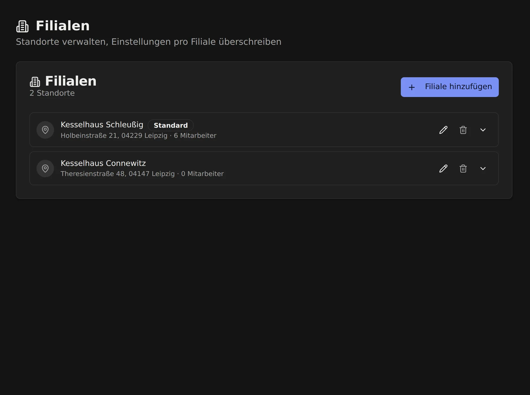 Klok Filialen & Multi-User — Original-Screenshot aus der App