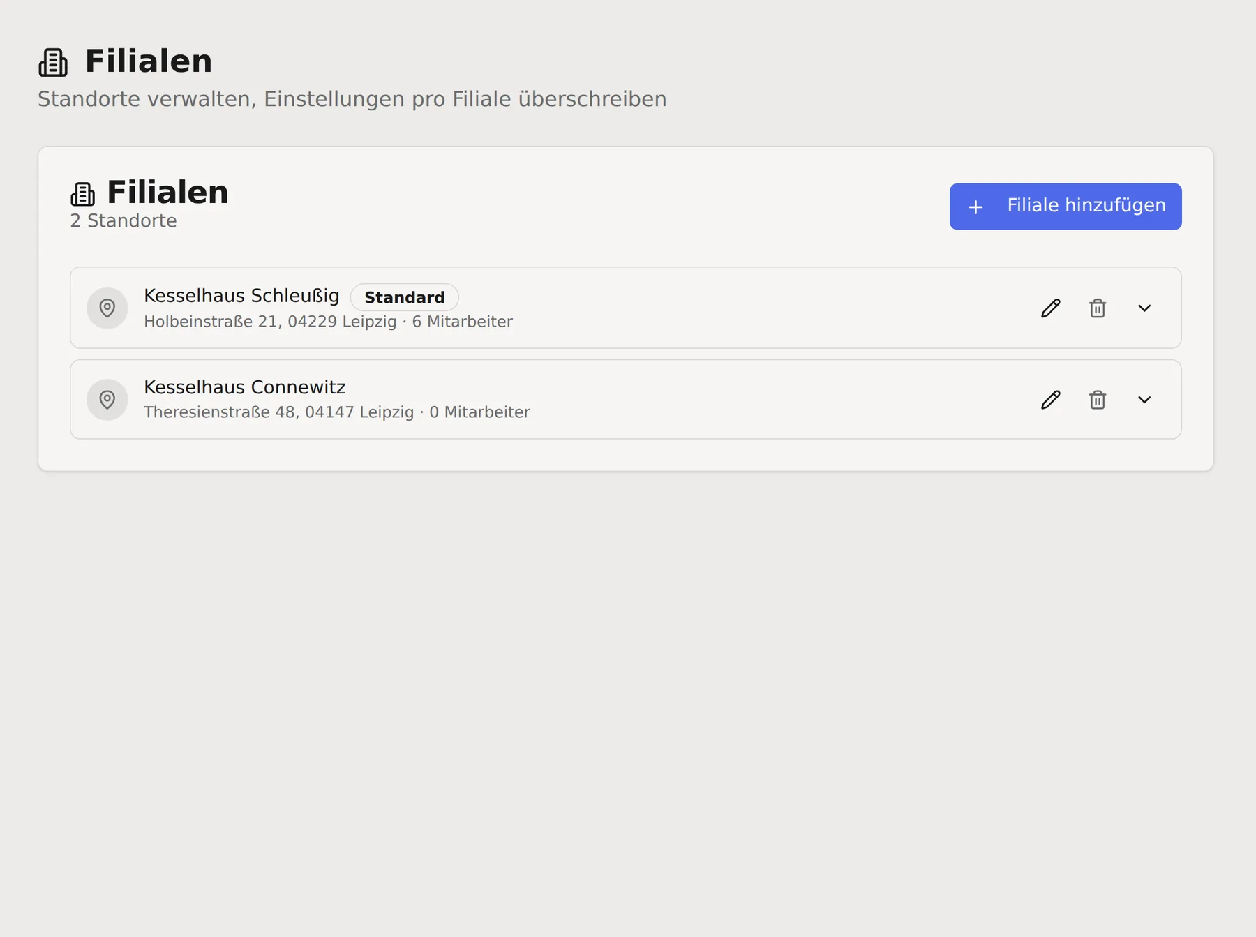 Klok Filialen & Multi-User — Original-Screenshot aus der App