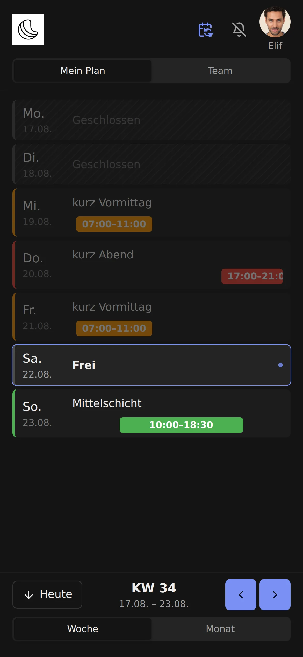 Klok Mitarbeiter-App — Original-Screenshot aus der App